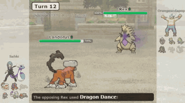 the opposing rex used dragon dance against landorus in a video game