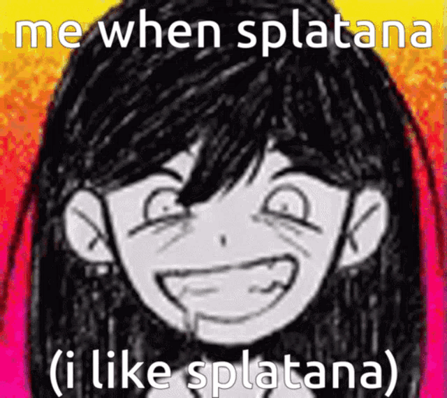 a black and white drawing of a girl with the words me when splatana ( i like splatana )
