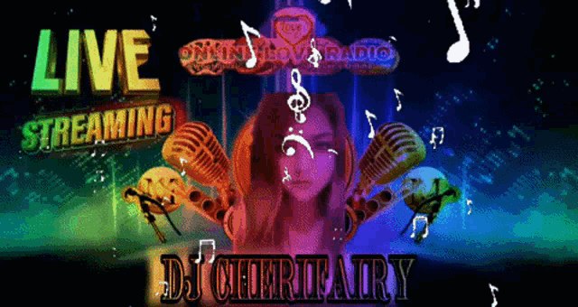 a colorful advertisement for a live streaming radio show