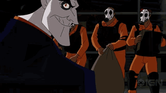 a cartoon of the joker and two prisoners with ign written on the bottom