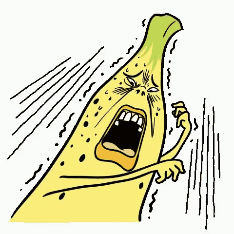 a cartoon of a banana with a face and arms is crying .