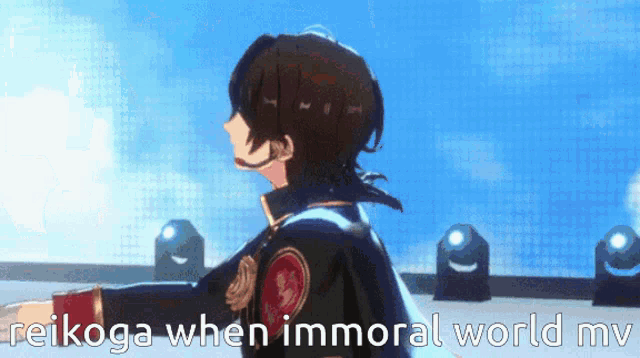 a video of a man dancing with the words reikoga when immoral world mv