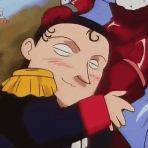 a cartoon character with the letter g on his forehead is hugging another person