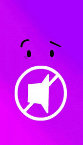 a purple background with a smiley face and a no sound icon .