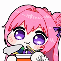 a pink haired anime girl is eating french fries with chopsticks .