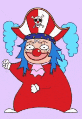 a cartoon of a clown wearing a pirate hat with a skull on it