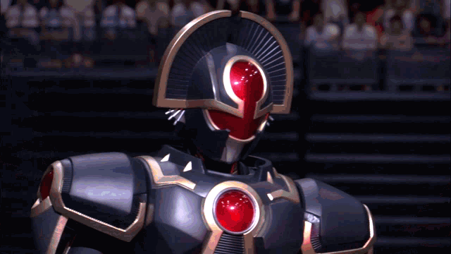 a robot with a red circle in the middle of its head