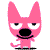 a pink cartoon dog with hearts on its head and a tail .