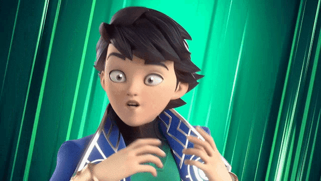 a cartoon character with a surprised look on his face is standing in front of a green background