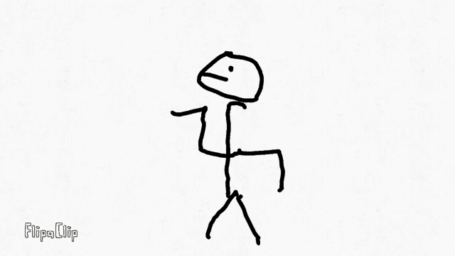 a black and white drawing of a stick figure with a smiley face on his face .