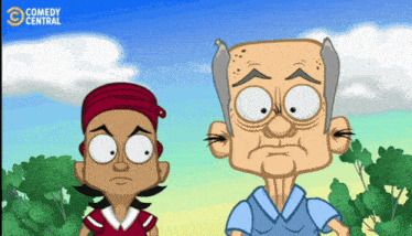 a cartoon of a boy and an older man with the words comedy central on the bottom