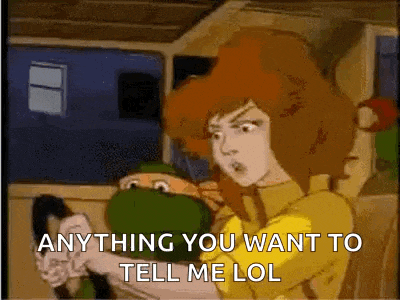 a cartoon of a woman holding a gun and saying anything you want to tell me lol .