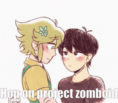 a drawing of a boy and a girl looking at each other with the words hop on project zombodid written below them