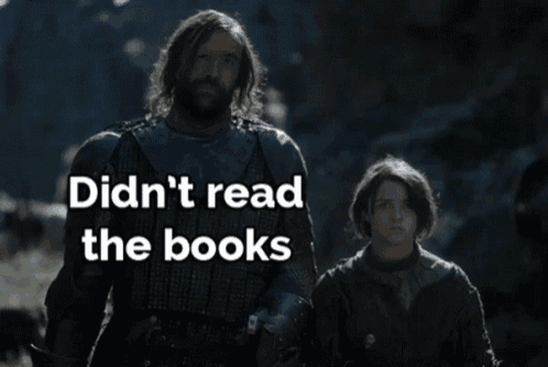 a man and a girl are standing next to each other with the words " read the books didn 't read the books "