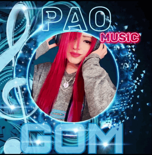 a woman with red hair is surrounded by pac music