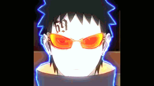 a close up of a person wearing sunglasses with a tattoo on their forehead