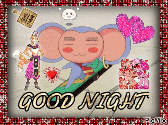a good night greeting card with a monkey and a dog