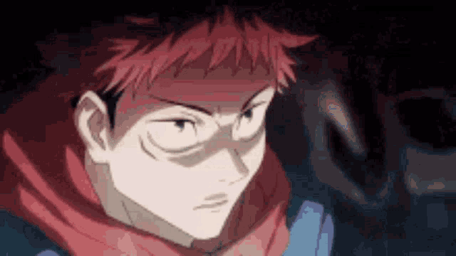 a close up of a person 's face with red hair and a scarf .
