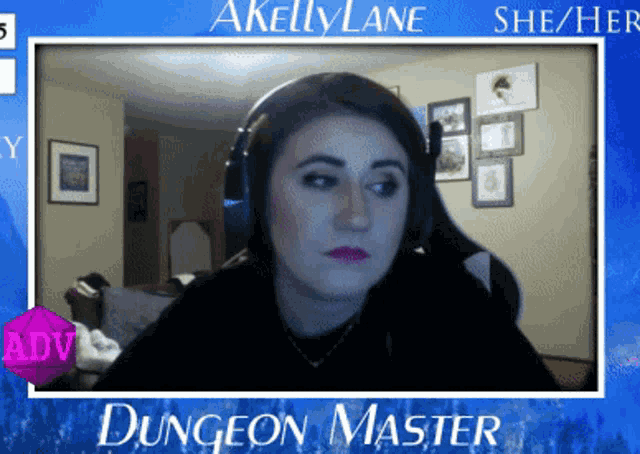 a kelly lane is playing a video game and is the dungeon master