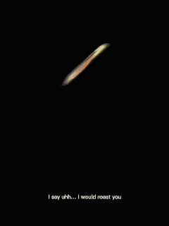 a blurry image of a person 's face with the words i say uhh i would roast you at the bottom