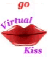 a close up of a woman 's red lips with the words `` smacking virtual kiss '' written above it .
