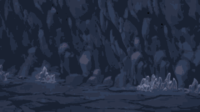 a group of anime characters are laying on the ground in a cave