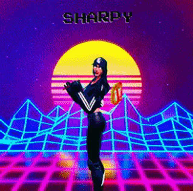 a video game character with the name sharpy on the top