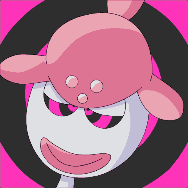 a cartoon drawing of a pink and white cartoon character
