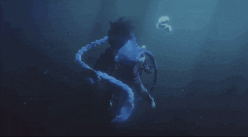 a person is swimming in the water with a rope around them