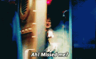 a pixelated image of a person saying " ah ! missed me "