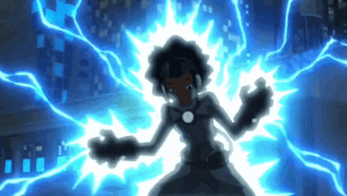 a cartoon character is being struck by lightning while wearing headphones .