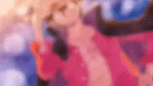 a blurry picture of a person wearing sunglasses and a pink coat .