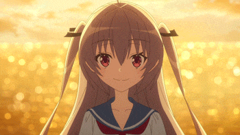 a girl with pigtails and red eyes is wearing a school uniform