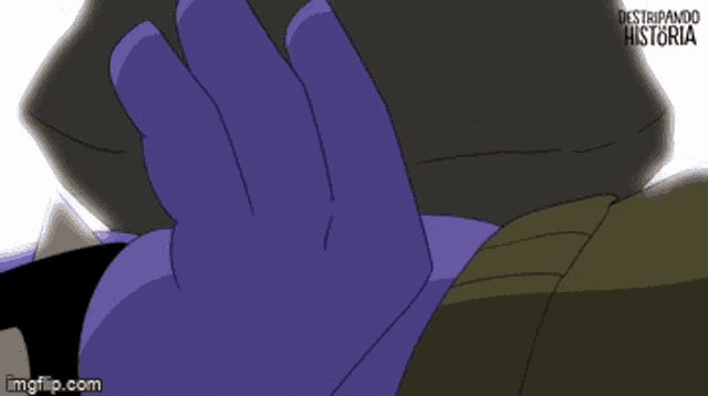 a cartoon character is being lifted by a large rock with the words destripando historia on the bottom right