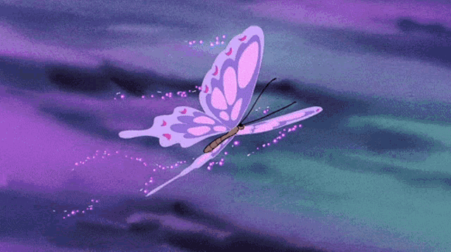 a purple background with a white silhouette of a butterfly