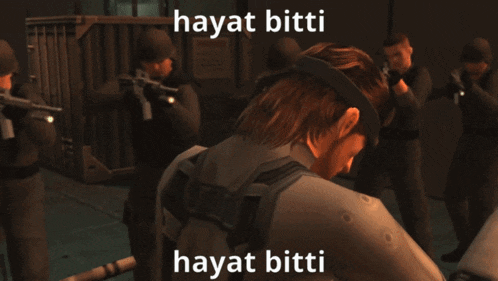 a video game scene with the words hayat bitti on the top