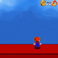 a blue cube with an angry face is sitting on a red table