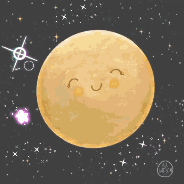 a cartoon illustration of a planet with a face and the word good above it