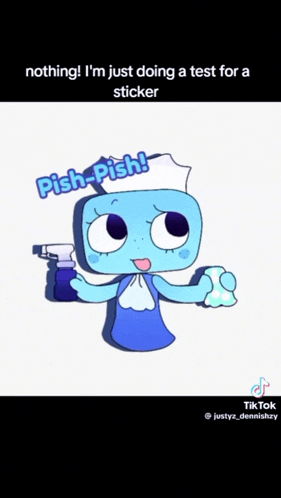 a cartoon character is holding a spray bottle and saying pish-pish