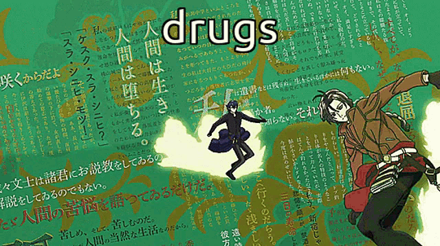 a poster with a man and the word drugs on it