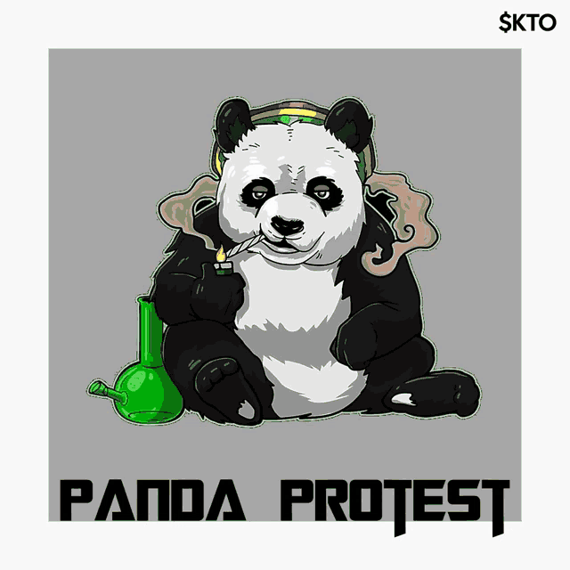 a panda bear wearing a rasta hat smoking a cigarette next to a bong