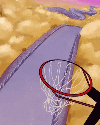 a cartoon of a person playing basketball with a hoop