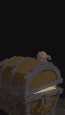 a cartoon character is opening a chest with a light inside