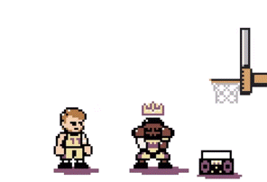 a pixel art illustration of a basketball player and a football player