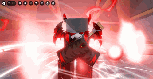 a screenshot of a video game shows a character with red wings