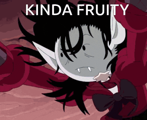 a picture of a vampire with the words kinda fruity on the bottom