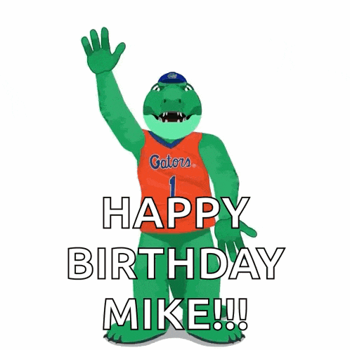 a green alligator wearing a gators jersey is waving his hand