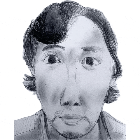 a pencil drawing of a man 's face with a surprised look on his face