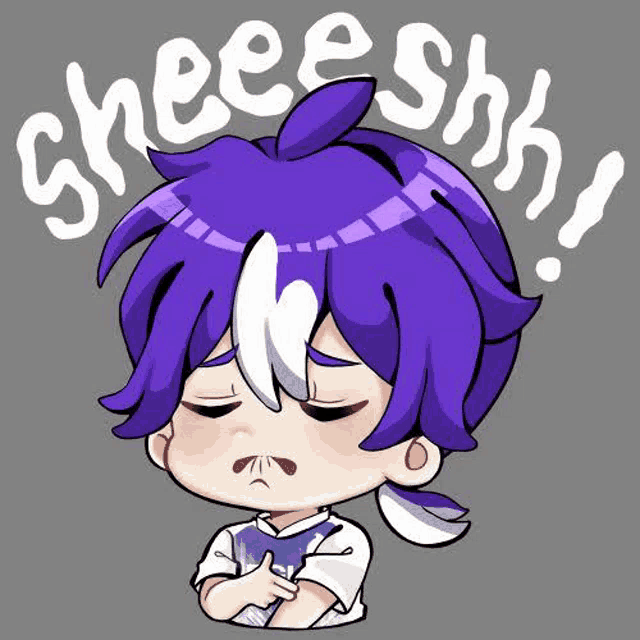 a cartoon drawing of a boy with purple hair and a beard .