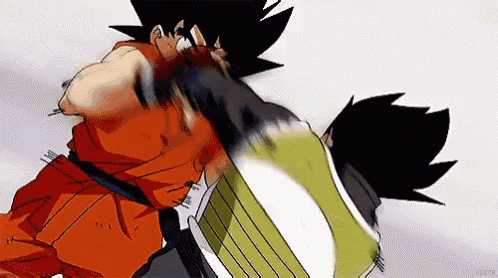 a cartoon of goku and vegeta fighting each other in a fight .